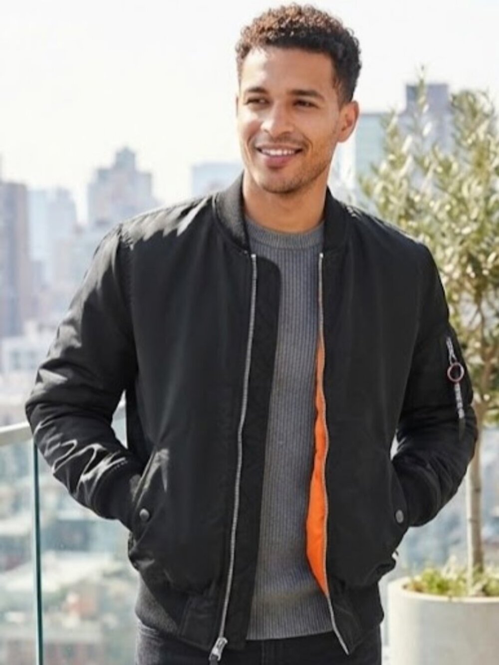Alpha Industries MA 1 Bomber Flight Jacket Black Orange Mens Medium
